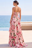 Strapless Sheath Black Ruffled A Line Long Wedding Guest Dress With Slit