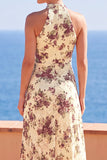 High Neck Sheath Black Floral Long Wedding Guest Dress