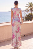 Ruched Bateau Neck Sheath Silver Sequin Wedding Guest Dress With Slit