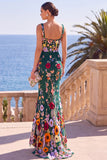 Square Neck Green 3D Flower Mermaid Long Wedding Guest Dress