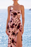Strapless Mermaid Pink Corset Ruched Long Prom Dress With Slit
