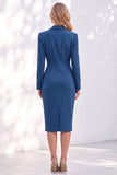 Ruched One Piece Notched Lapel Work Dress With Slit