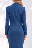 Ruched One Piece Notched Lapel Work Dress With Slit