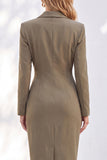 Ruched One Piece Notched Lapel Work Dress With Slit