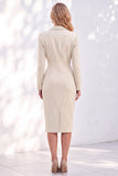 Ruched One Piece Notched Lapel Work Dress With Slit