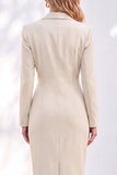 Ruched One Piece Notched Lapel Work Dress With Slit