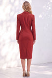 Ruched One Piece Notched Lapel Work Dress With Slit