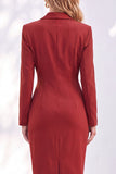 Ruched One Piece Notched Lapel Work Dress With Slit