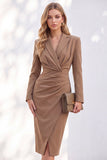 Ruched One Piece Notched Lapel Work Dress With Slit