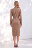 Ruched One Piece Notched Lapel Work Dress With Slit