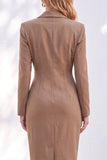Ruched One Piece Notched Lapel Work Dress With Slit