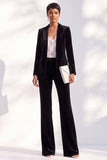 2 Piece Peak Lapel Velvet Black Women Suits