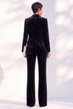 2 Piece Peak Lapel Velvet Black Women Suits