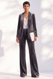 2 Piece Peak Lapel Velvet Black Women Suits