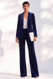 2 Piece Peak Lapel Velvet Black Women Suits