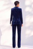 2 Piece Peak Lapel Velvet Black Women Suits