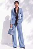Shawl Lapel 2 Piece Flower Blue Women Suits