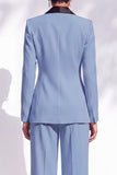 Shawl Lapel 2 Piece Flower Blue Women Suits