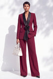 Shawl Lapel 2 Piece Flower Blue Women Suits