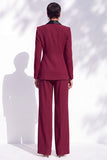 Shawl Lapel 2 Piece Flower Blue Women Suits