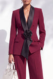 Shawl Lapel 2 Piece Flower Blue Women Suits