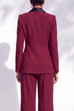 Shawl Lapel 2 Piece Flower Blue Women Suits