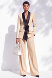 Shawl Lapel 2 Piece Flower Blue Women Suits