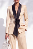 Shawl Lapel 2 Piece Flower Blue Women Suits