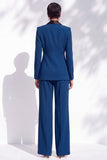 Shawl Lapel 2 Piece Flower Blue Women Suits