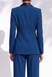Shawl Lapel 2 Piece Flower Blue Women Suits