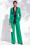 Shawl Lapel 2 Piece Flower Blue Women Suits