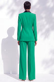 Shawl Lapel 2 Piece Flower Blue Women Suits