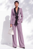 Shawl Lapel 2 Piece Flower Blue Women Suits