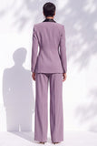 Shawl Lapel 2 Piece Flower Blue Women Suits