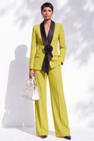 Shawl Lapel 2 Piece Flower Blue Women Suits