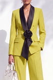 Shawl Lapel 2 Piece Flower Blue Women Suits