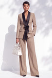 Shawl Lapel 2 Piece Flower Blue Women Suits