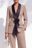 Shawl Lapel 2 Piece Flower Blue Women Suits