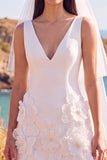 V-Neck Bodycon White Mini Engagement Dress With 3D Flowers