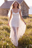 Corset Square Neck Lace White A Line Maxi Engagement Dress