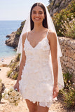 V-Neck Bodycon Appliqued Little White Midi Engagement Dress