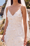 V-Neck Bodycon Appliqued Little White Midi Engagement Dress