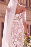Off The Shoulder Sheath Floral Tulle White Midi Engagement Dress