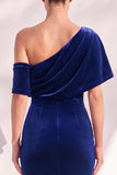 Velvet Asymmetrical Neck Mermaid Burgundy Long Formal Dress