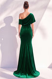 Velvet Asymmetrical Neck Mermaid Burgundy Long Formal Dress