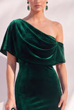 Velvet Asymmetrical Neck Mermaid Burgundy Long Formal Dress