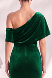 Velvet Asymmetrical Neck Mermaid Burgundy Long Formal Dress