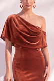 Velvet Asymmetrical Neck Mermaid Burgundy Long Formal Dress