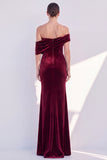 Off The Shoulder Velvet Mermaid Burgundy Long Formal Dress