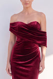 Off The Shoulder Velvet Mermaid Burgundy Long Formal Dress